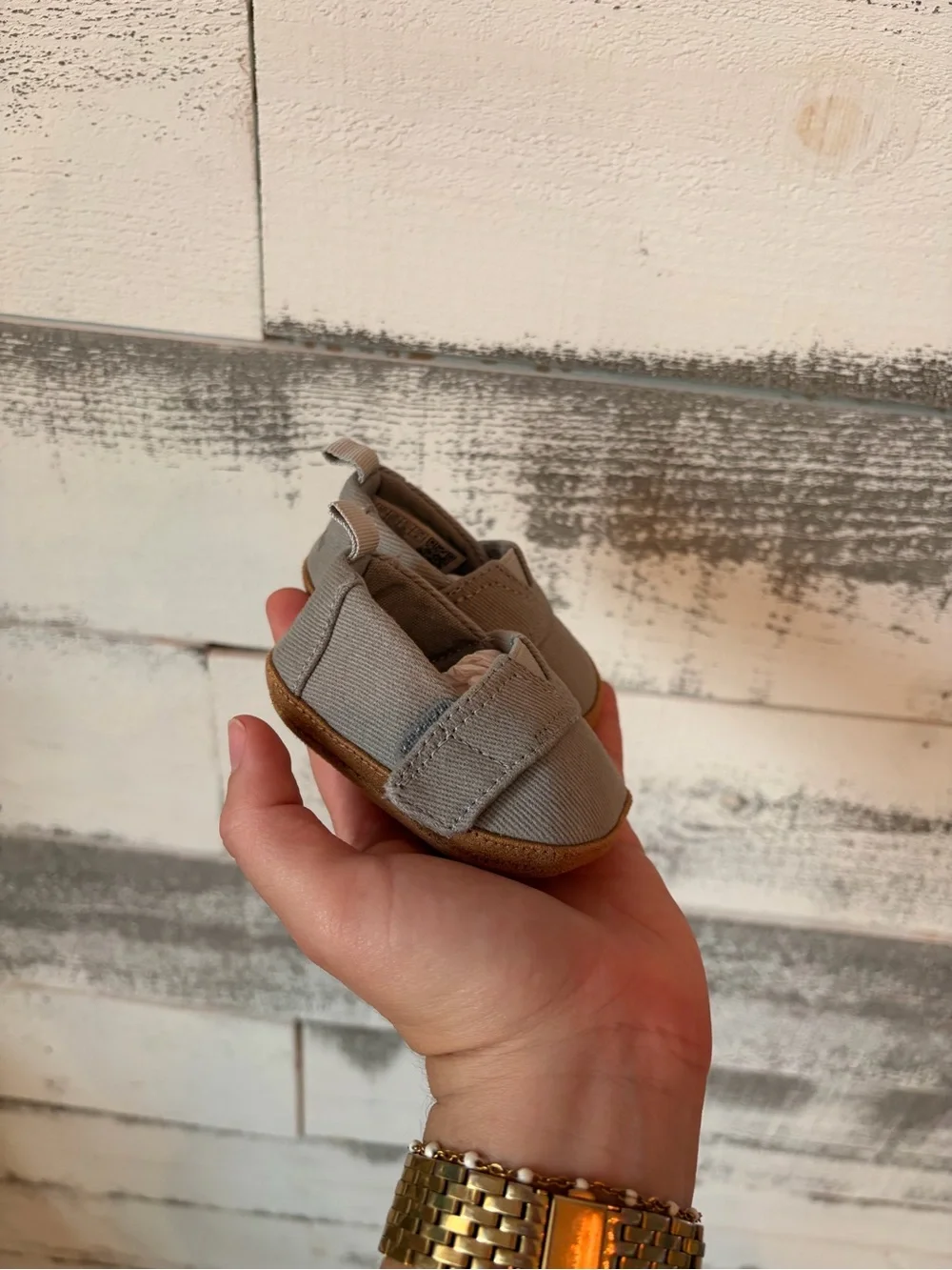 TOMS Infant Slip-On Shoes in Light Beige Canvas